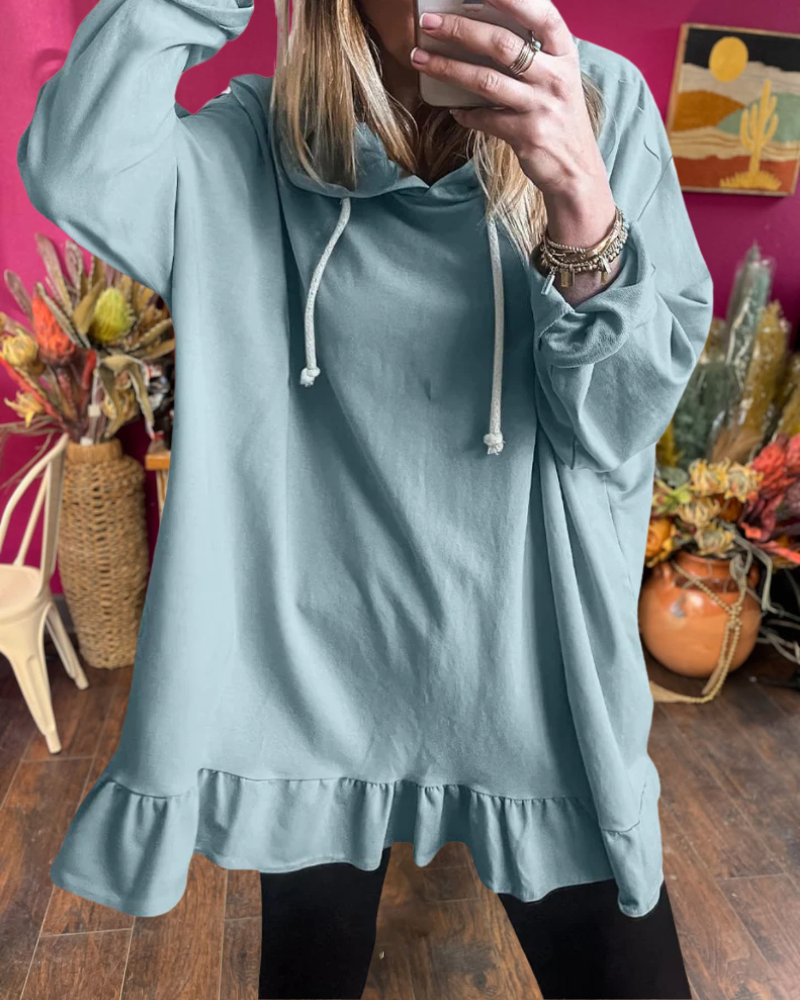 Ruffle Hem Basic Hoodie