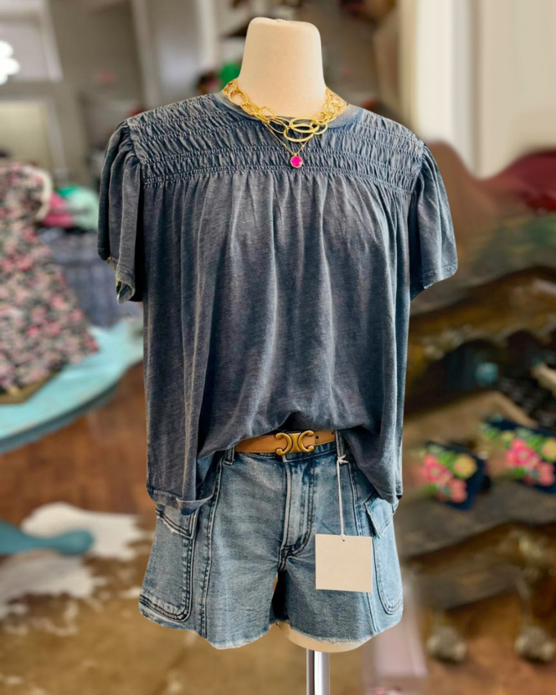 Mineral Wash Smocked Tee