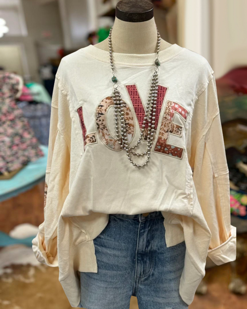 "LOVE" Patchwork Long-Sleeved Top