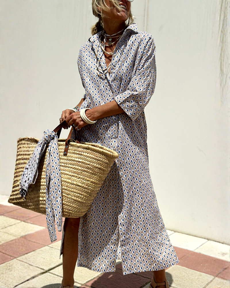 Striped Stand Collar Shirt Dress