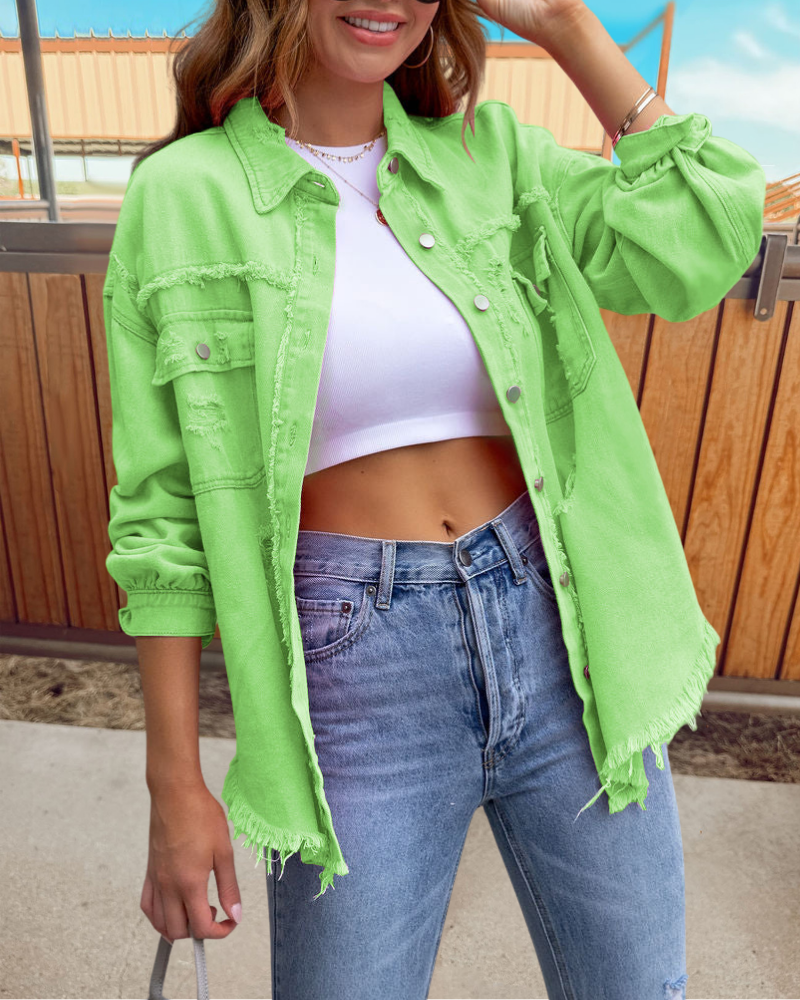 Trendy Ripped Raw Edge Jacket