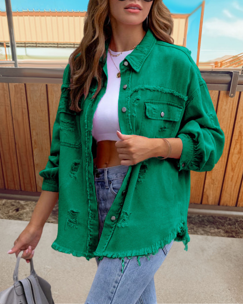 Trendy Ripped Raw Edge Jacket