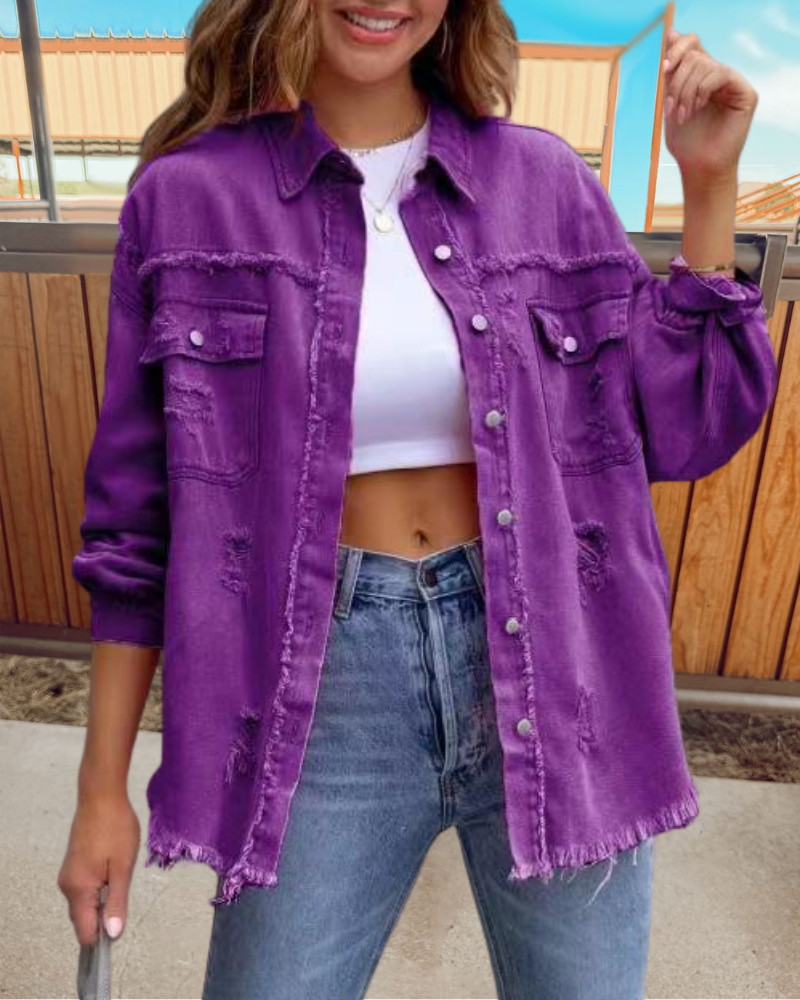 Trendy Ripped Raw Edge Jacket