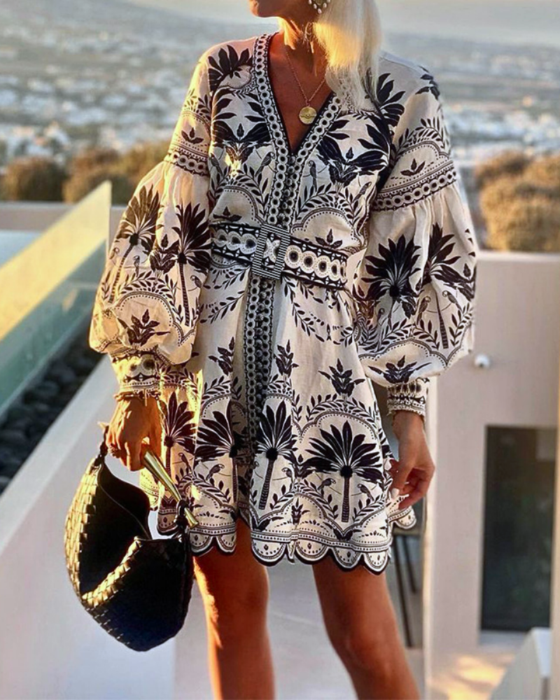 Stylish Beach V-Neck Mini Dress