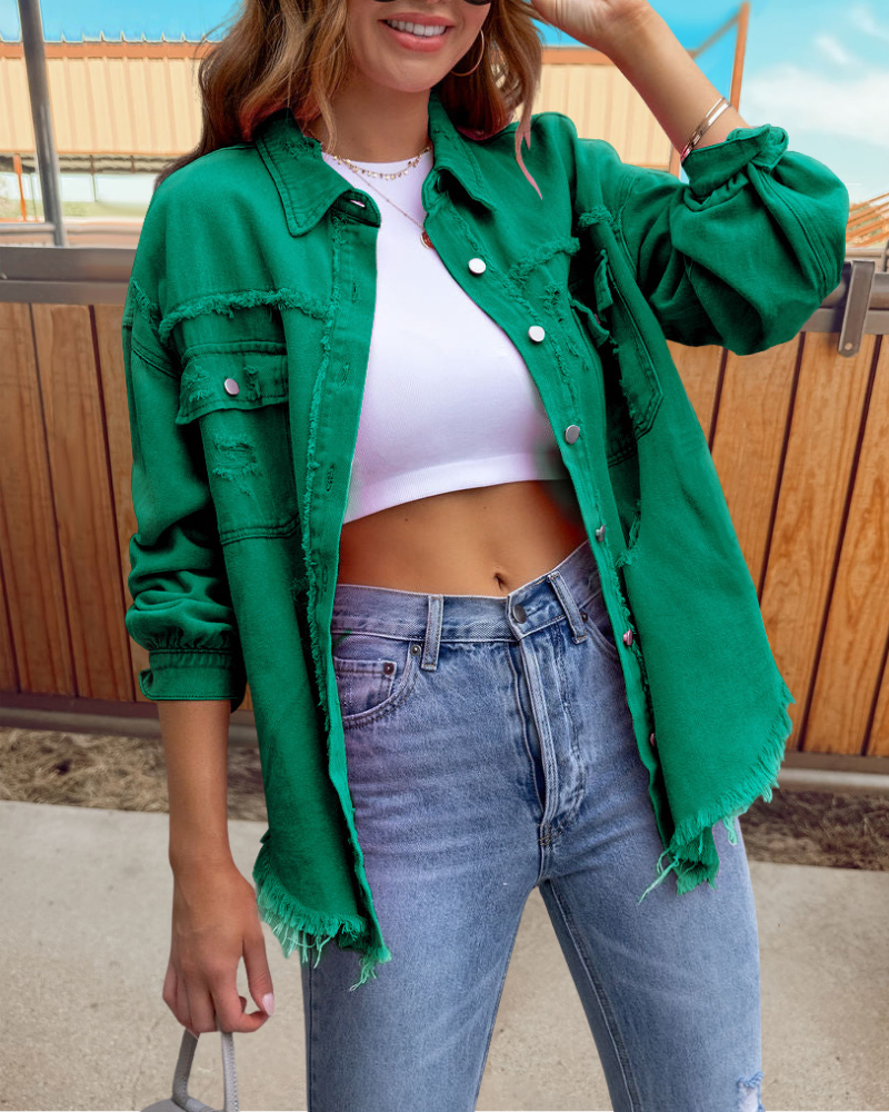 Trendy Ripped Raw Edge Jacket