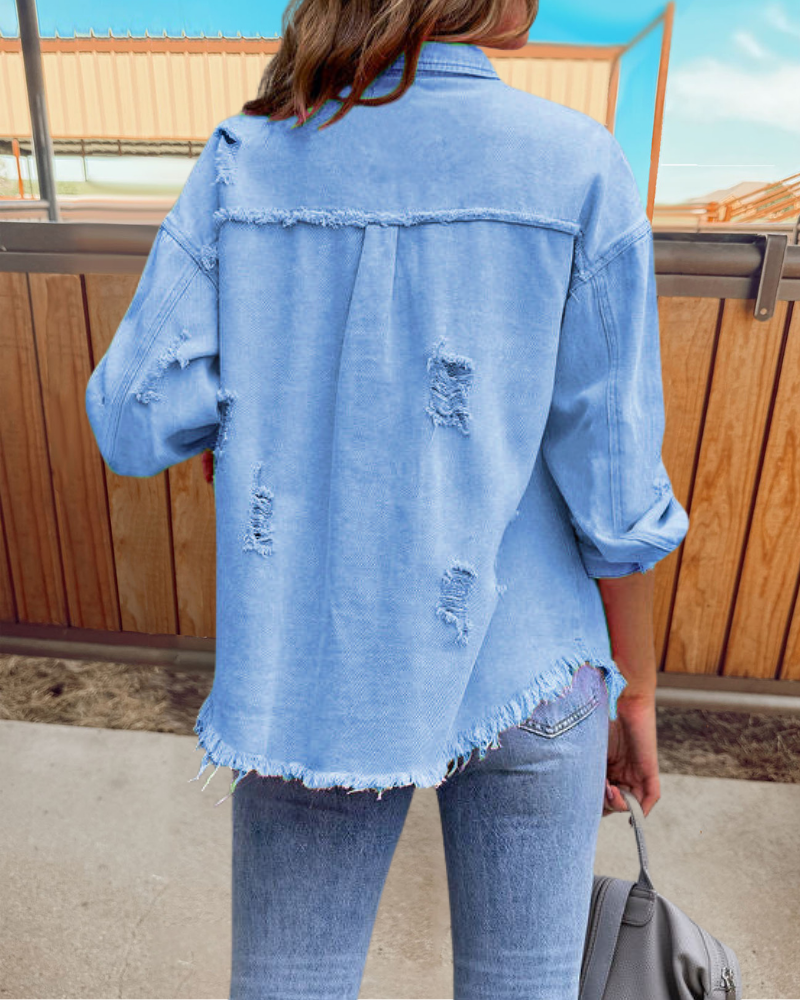 Trendy Ripped Raw Edge Jacket