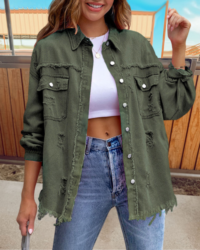 Trendy Ripped Raw Edge Jacket