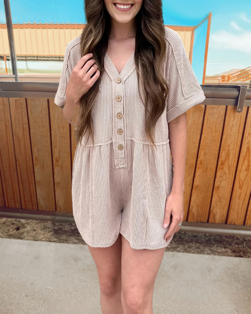 Ribbed Half Collar Button Jumpsuit