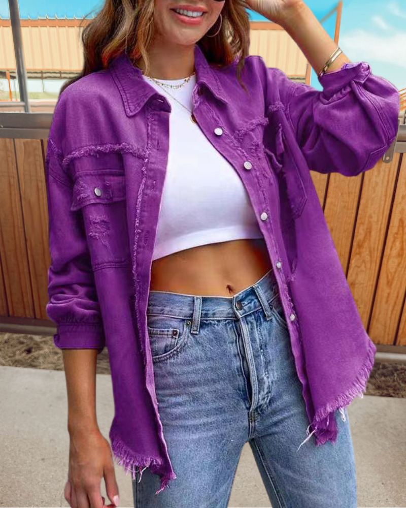 Trendy Ripped Raw Edge Jacket