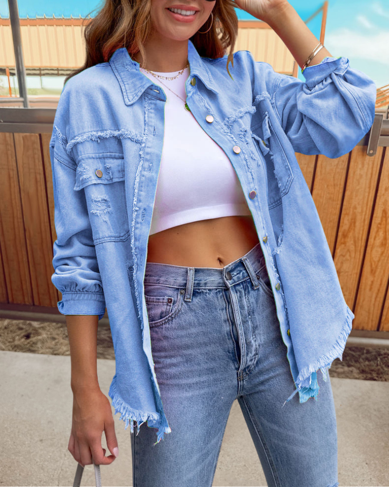 Trendy Ripped Raw Edge Jacket