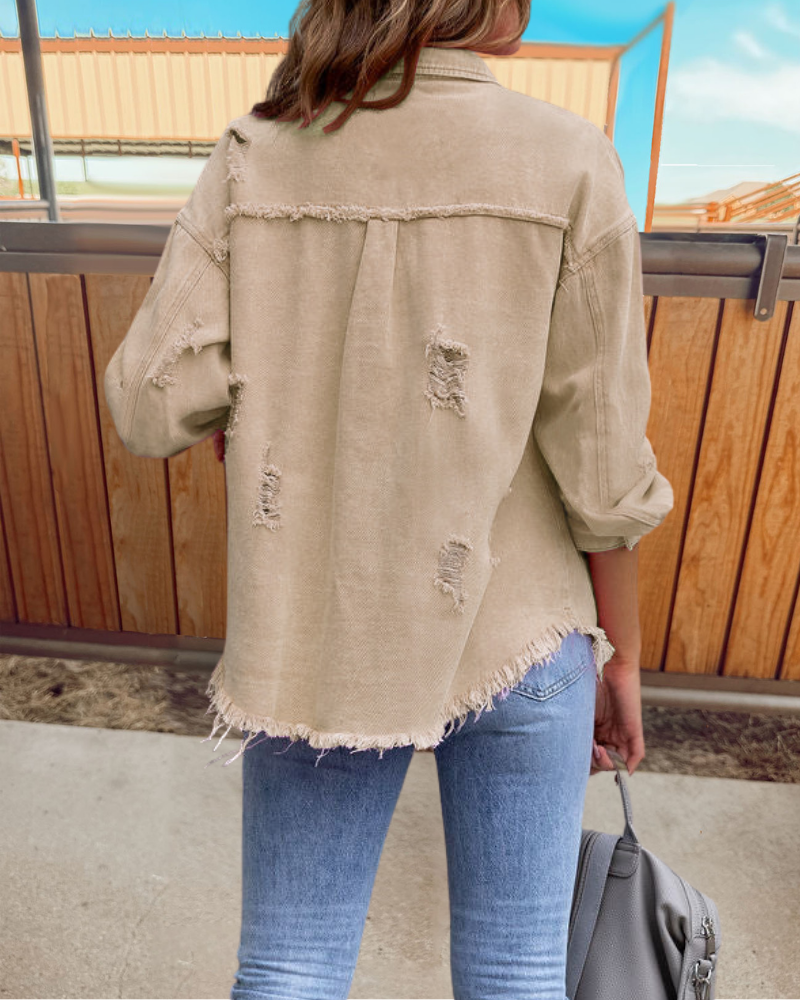 Trendy Ripped Raw Edge Jacket