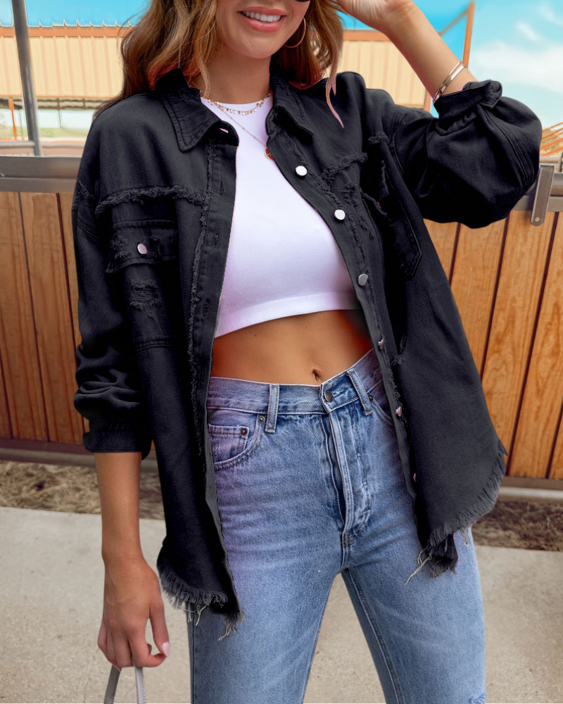 Trendy Ripped Raw Edge Jacket