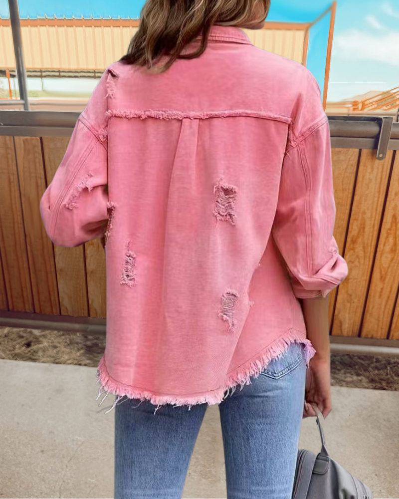 Trendy Ripped Raw Edge Jacket