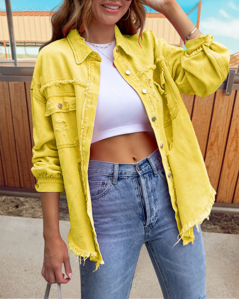 Trendy Ripped Raw Edge Jacket