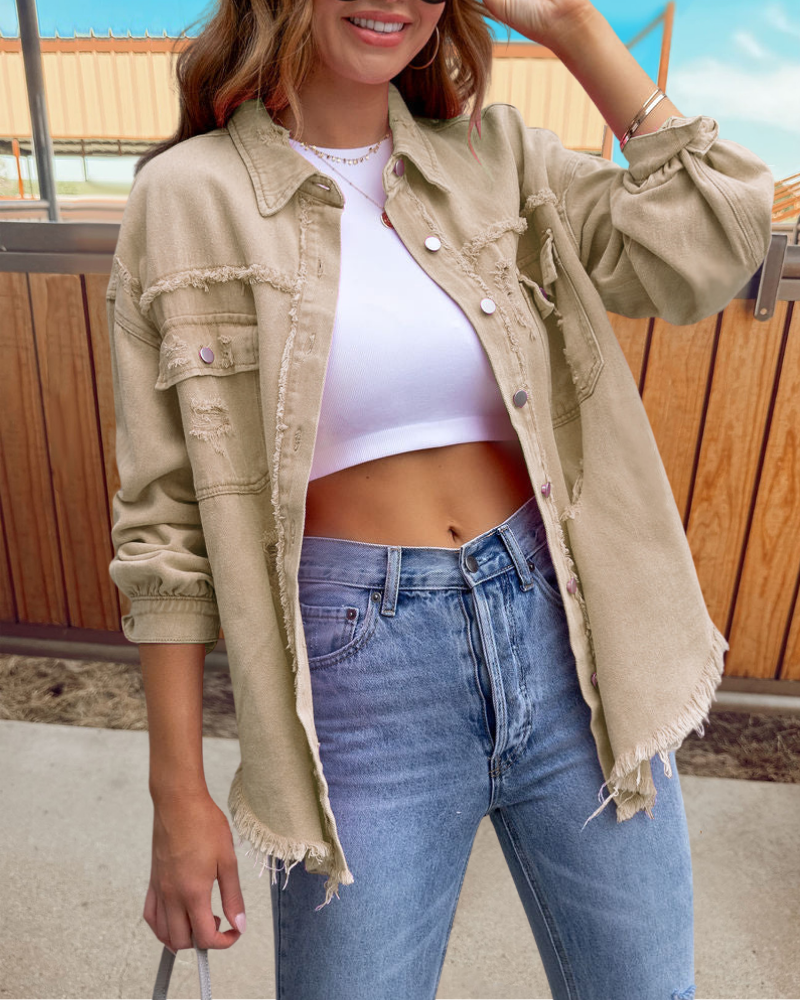Trendy Ripped Raw Edge Jacket