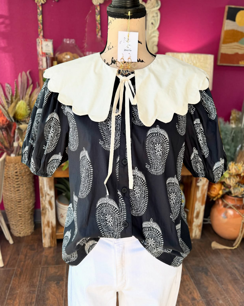 Elegant Paisley Peter Collar Top