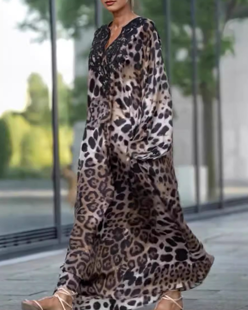 Oversized Leopard V-Neck Maxi Dress
