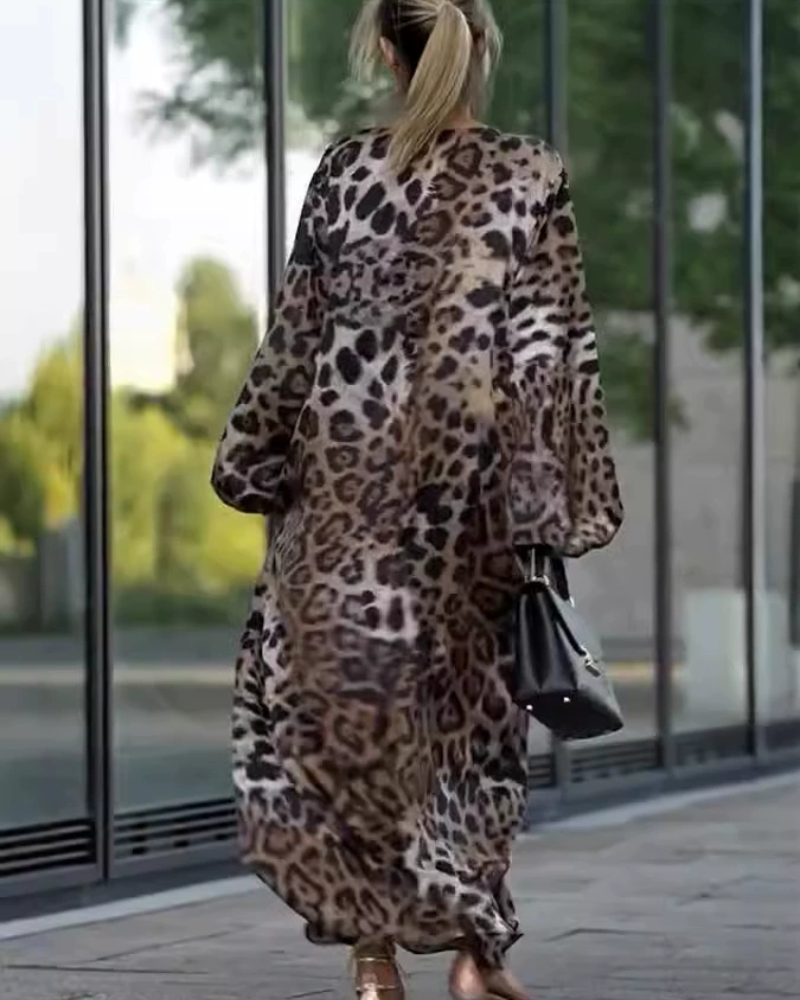 Oversized Leopard V-Neck Maxi Dress