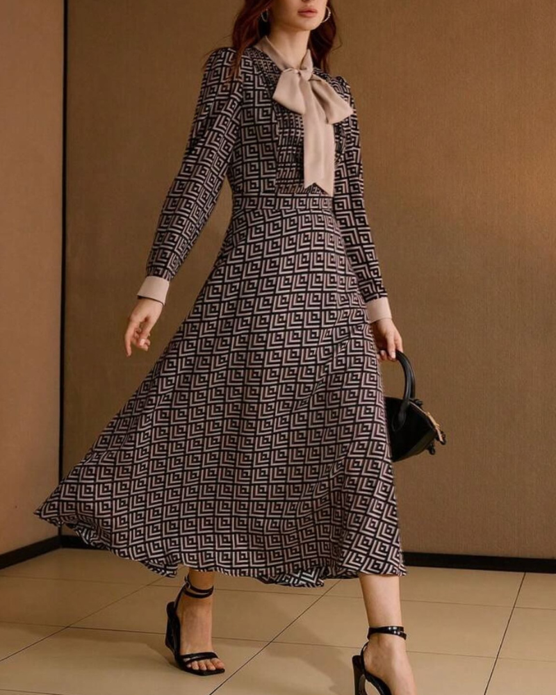Geometric Bow Tie Midi Dress