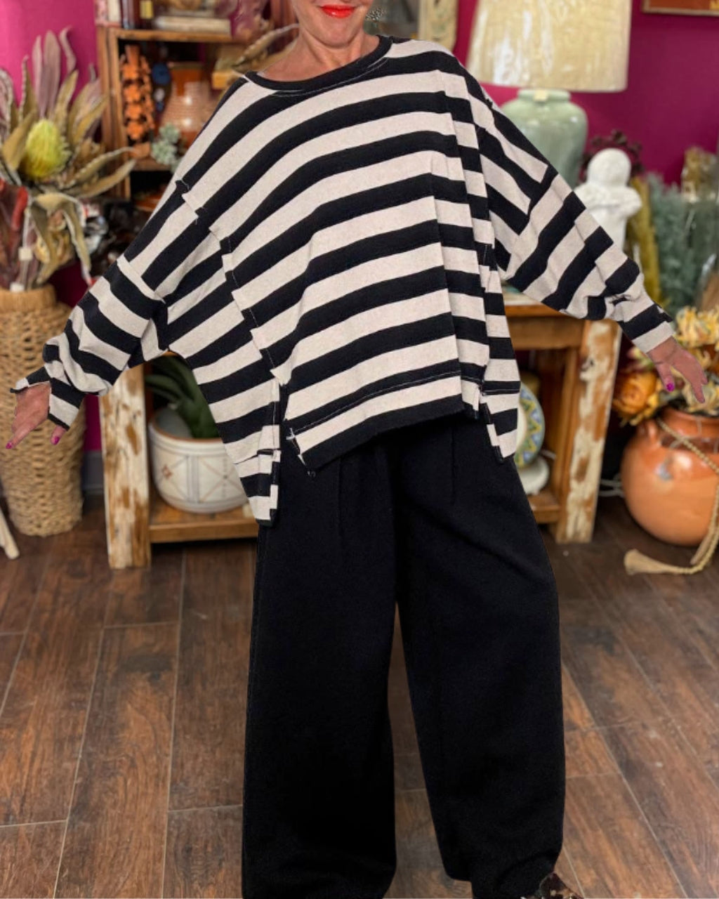 Slouchy Staggered Striped Top