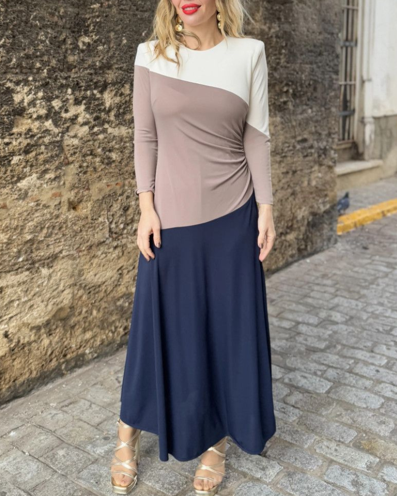 Casual Contrast Crewneck Dress