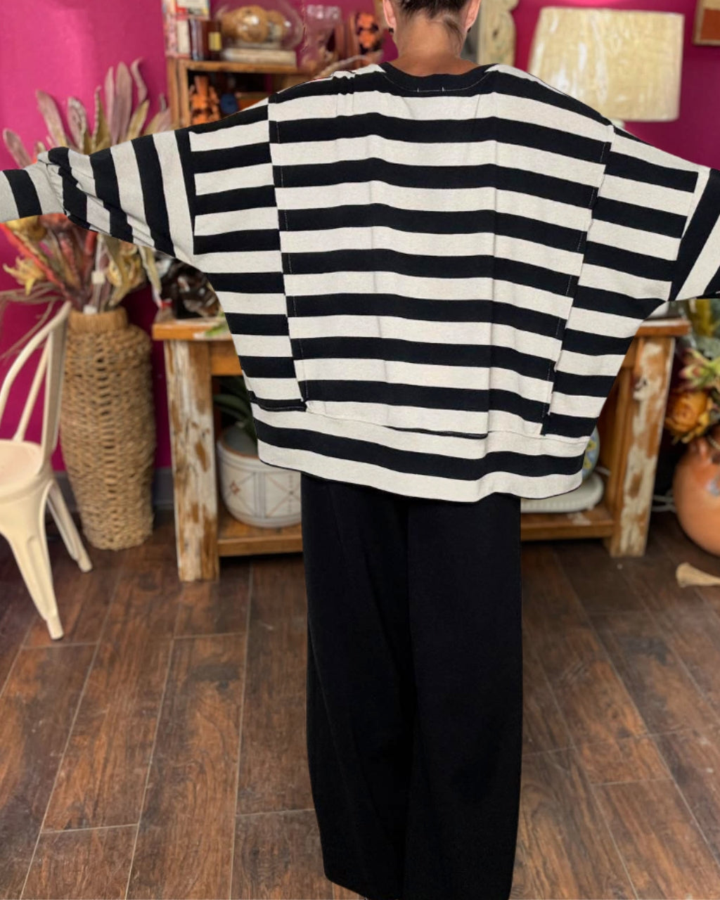 Slouchy Staggered Striped Top