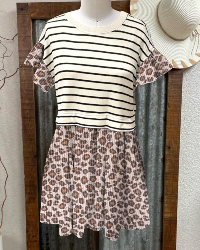 Stripe Leopard Mini Dress