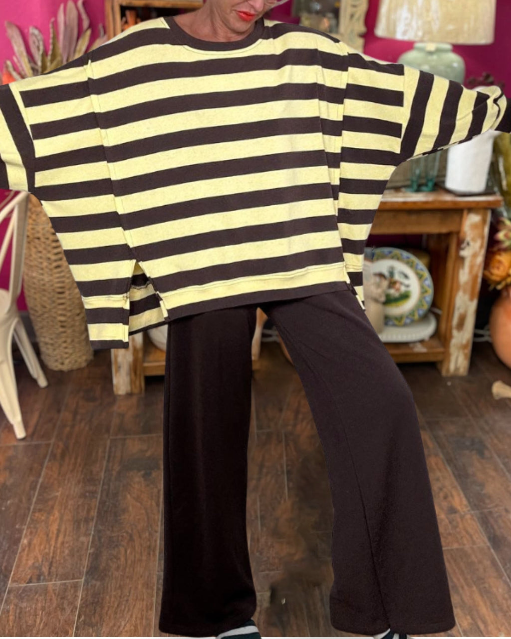 Slouchy Staggered Striped Top