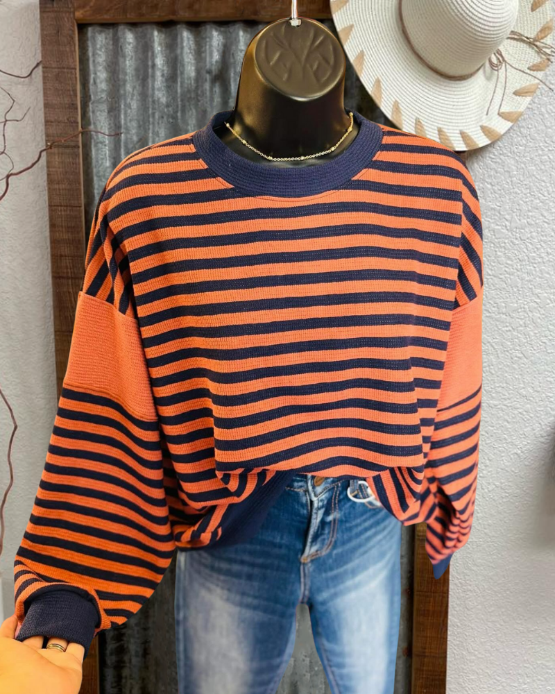 Colorblock Striped Crewneck Sweater