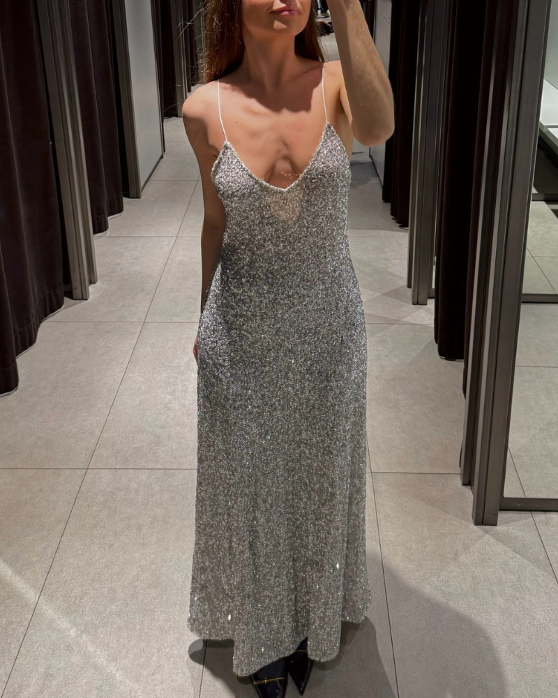 Chic Sequined Slip Maxi Dress