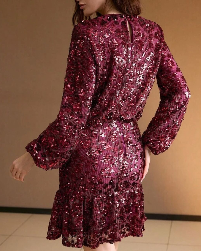 Chic Sequined Ruffle Mini Dress