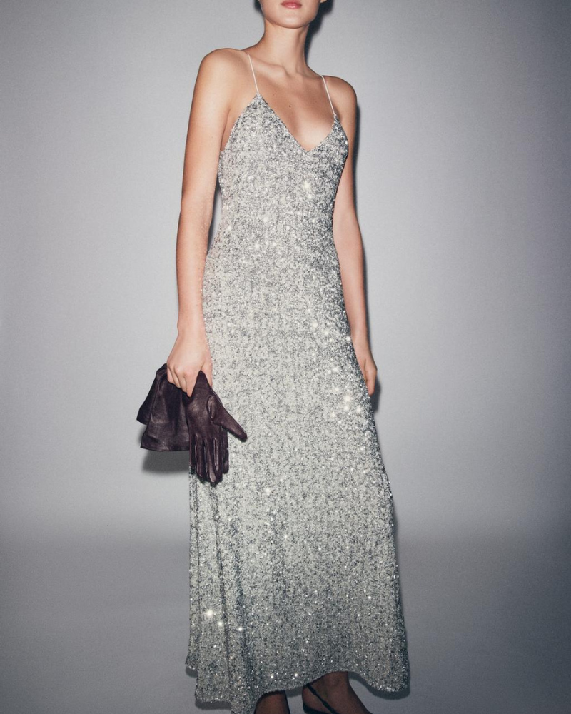 Chic Sequined Slip Maxi Dress