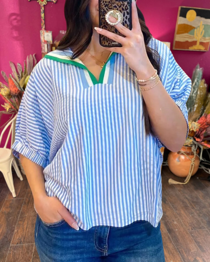 Oversized Striped Half Collar Top