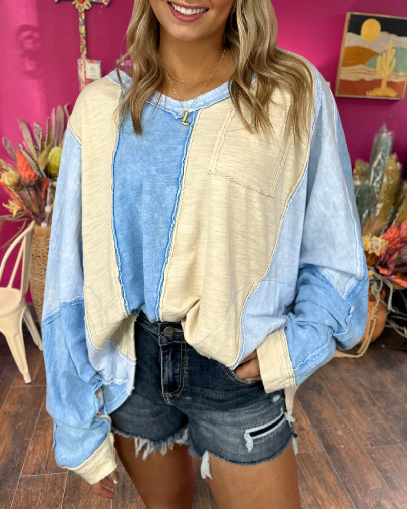 Raw Edge Color Block Top