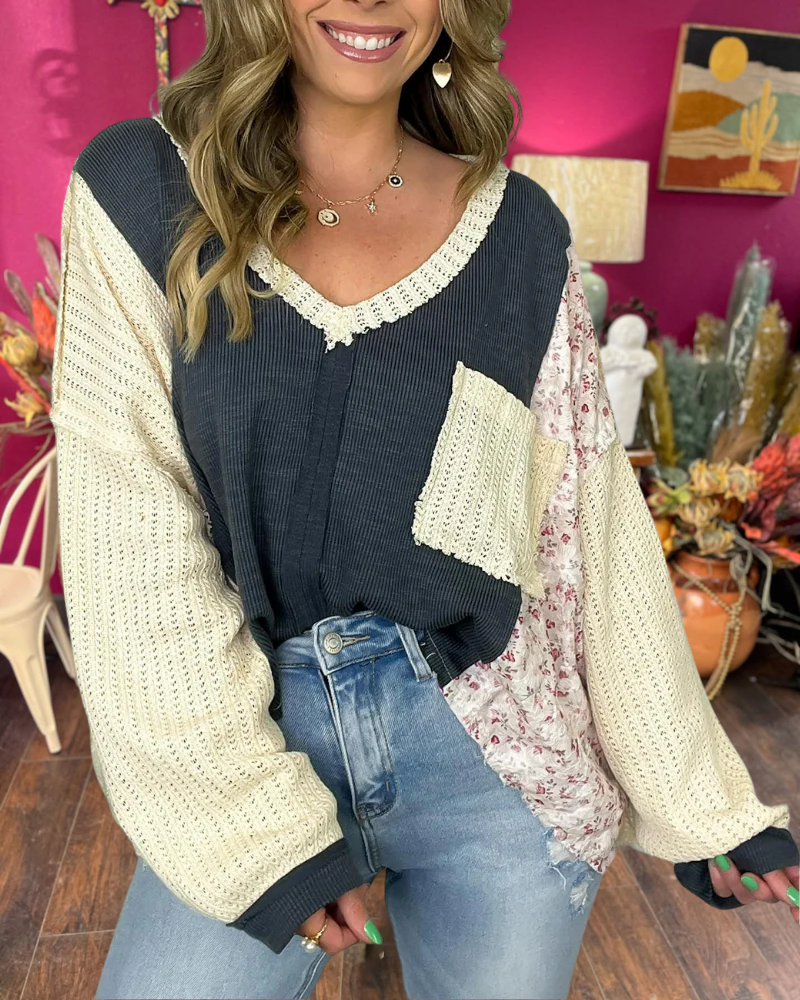 Floral Patch Ribbed Top