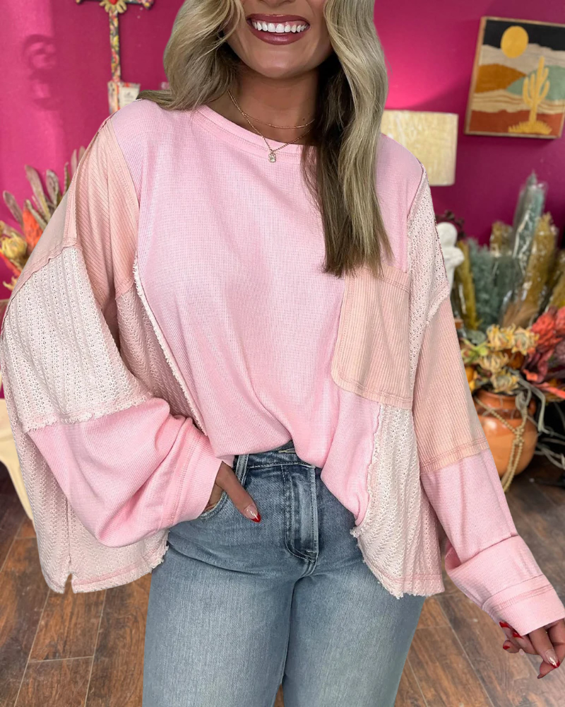 Cut and Sew Contrast Pocket Top