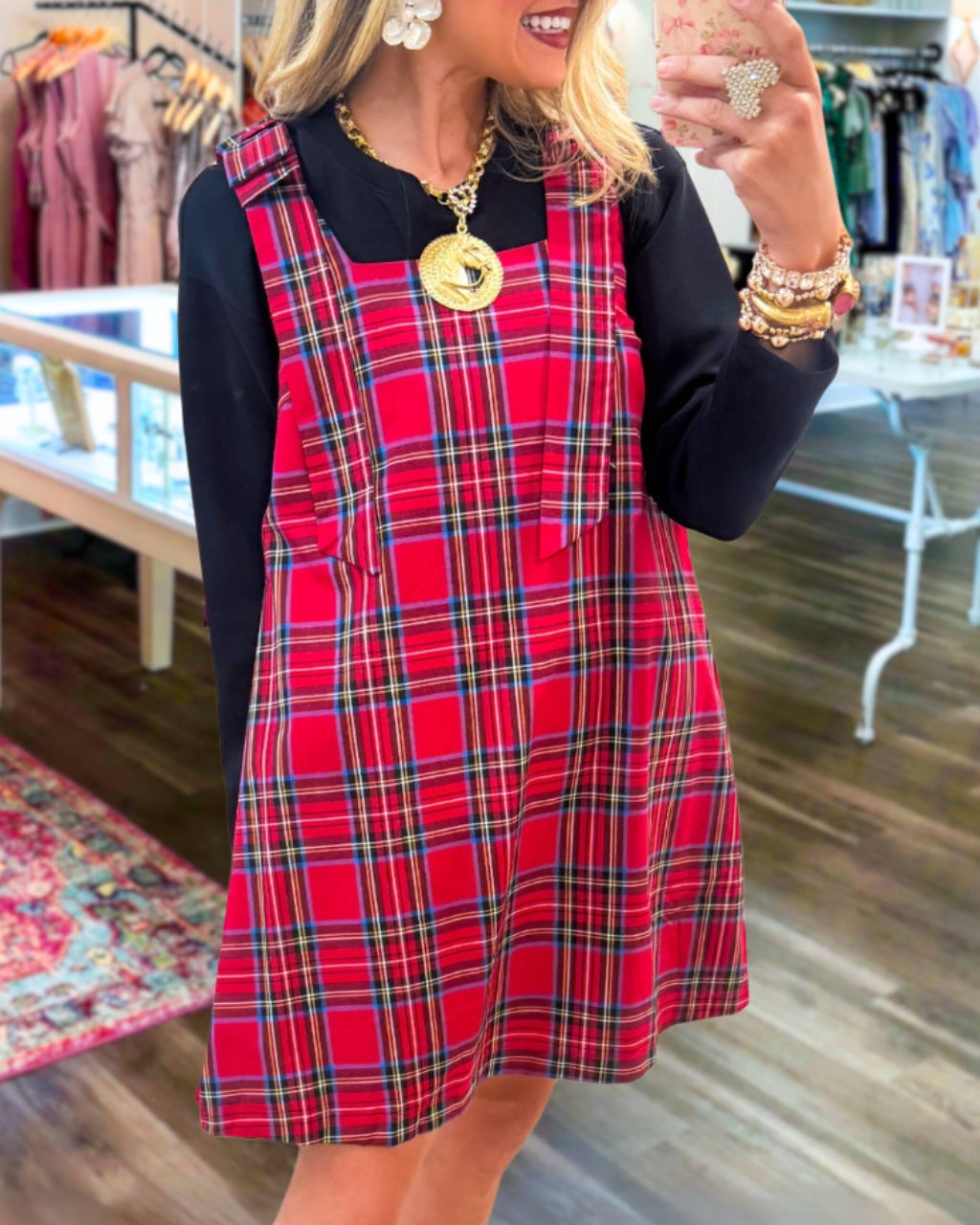Bow Strap Plaid Dress