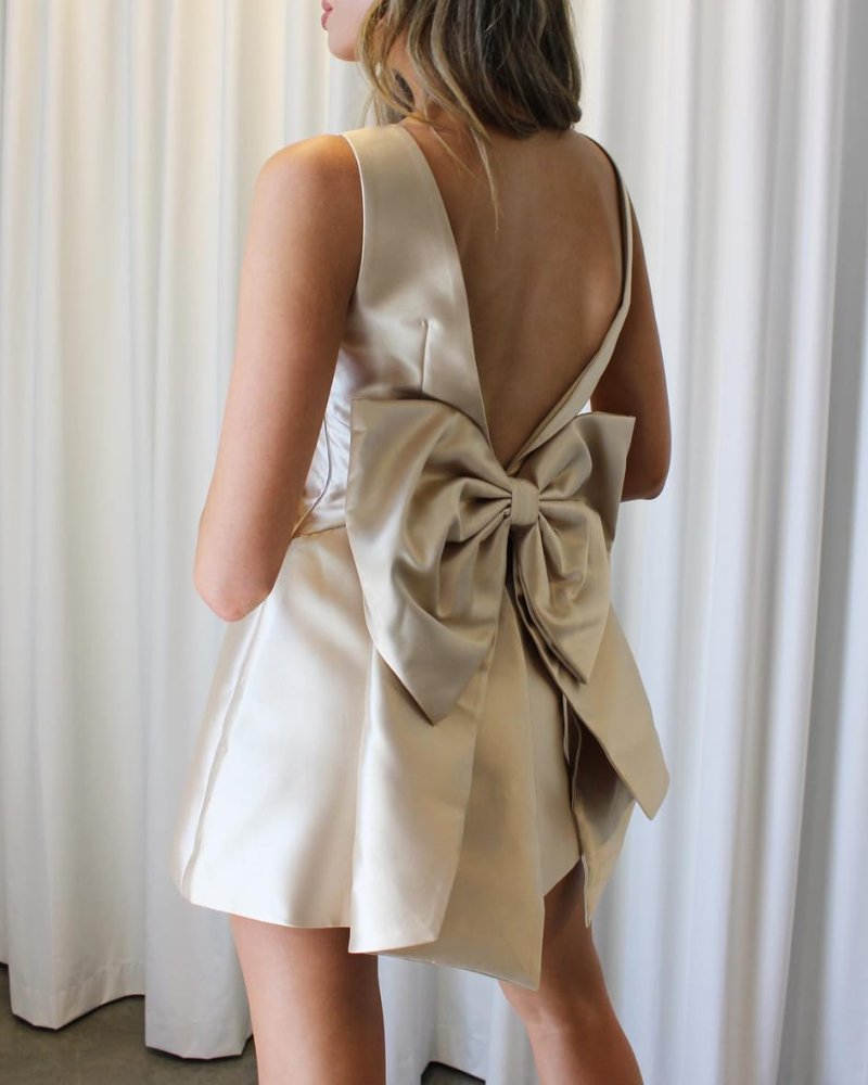 Bow Backless Satin Mini Dress