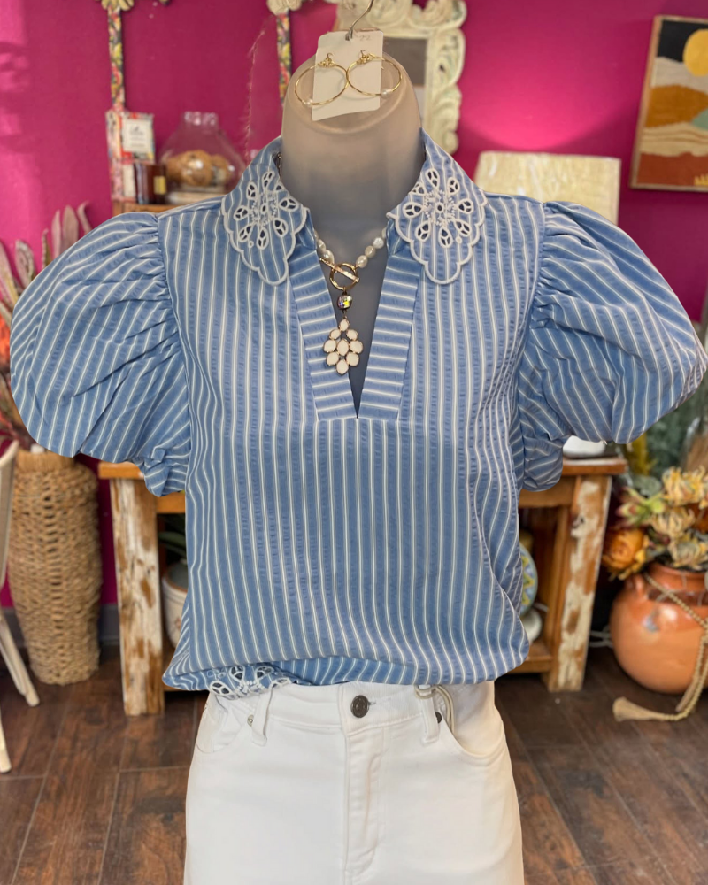 Graceful Striped Hollow Floral Top