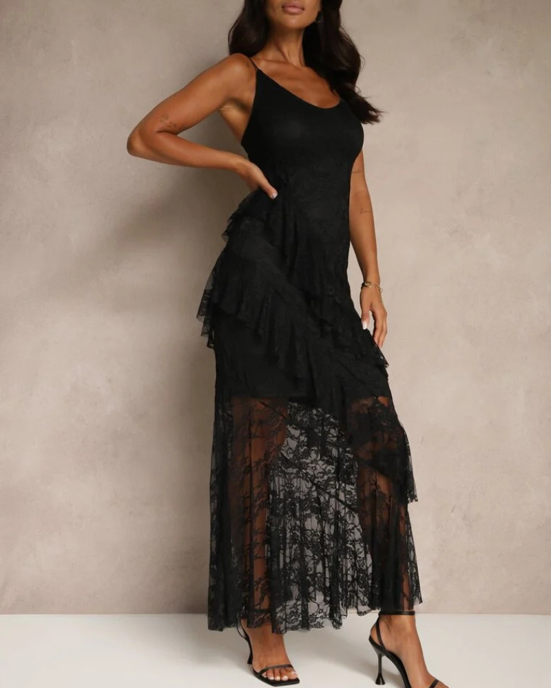 Lace Ruffle Slip Maxi Dress