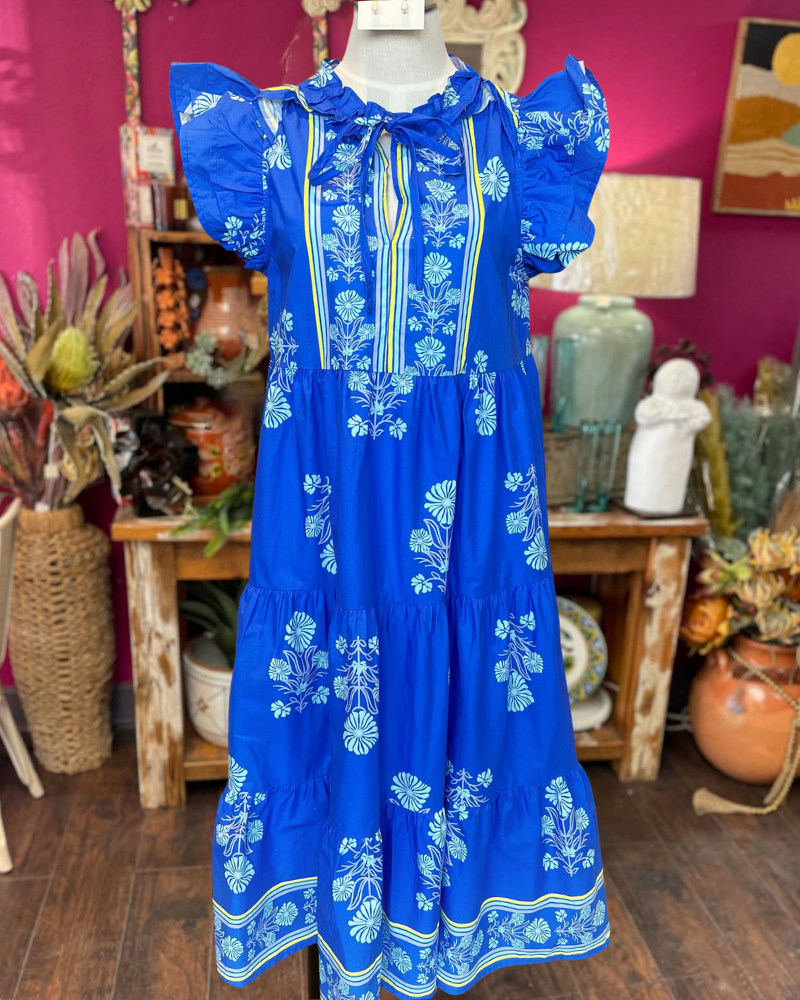 Graceful Floral Ruffled Satin Dress