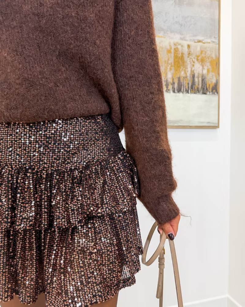 Ruffled Sequined Mini Skirt
