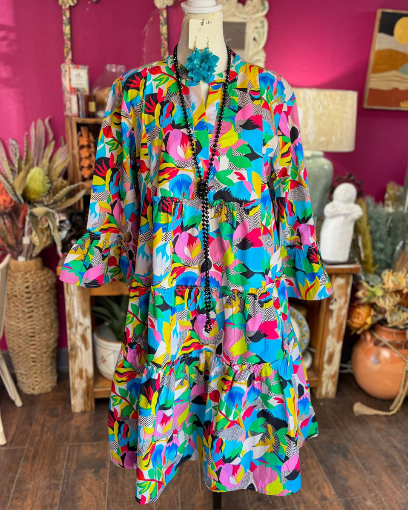 Dynamic Colorful Abstract Print Dress