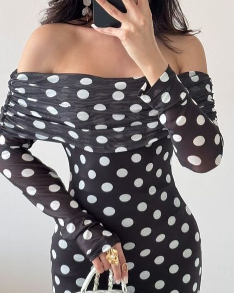 Slim Polka Dot Off-Shoulder Maxi Dress