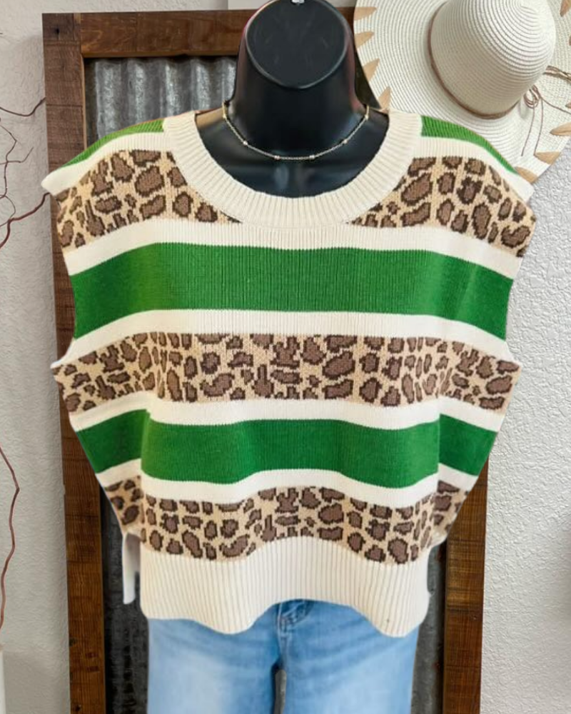 Leopard Colorblock Vest Sweater