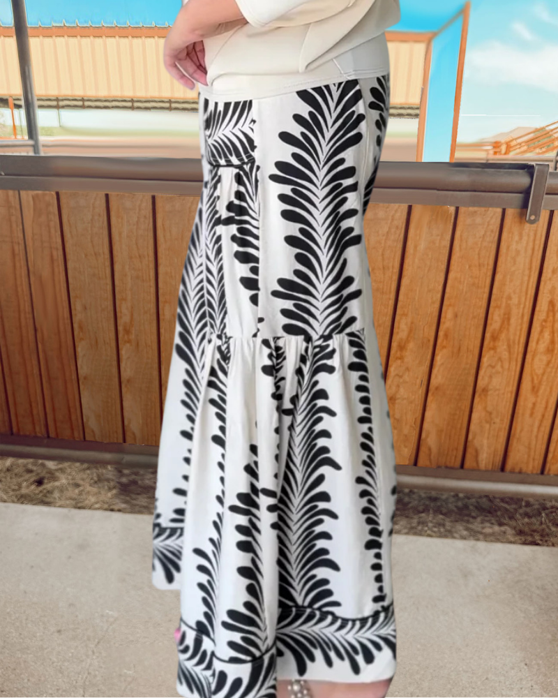Palm Leaf Satin Wide-Leg Pants