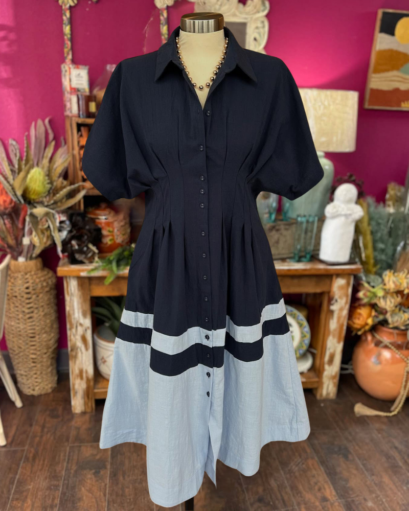 Elegant Colorblock Shirt Dress