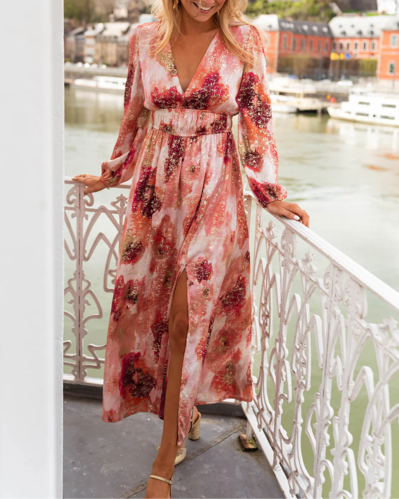 Slit Deep V-Neck Maxi Dress