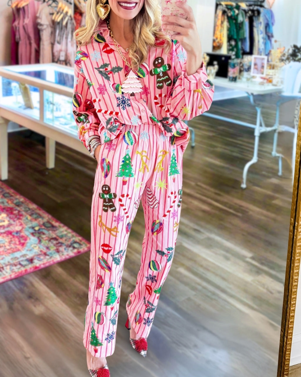 Christmas Pattern Sequin Satin Set