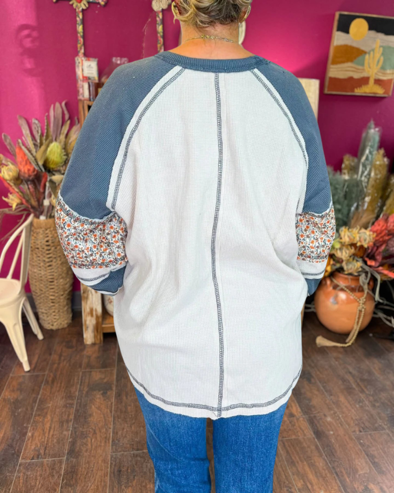 Floral Patchwork Sleeve Boho Top